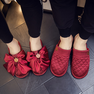 结婚棉拖鞋秋冬季交叉拖高级感断面新娘新郎新婚拖鞋居家舒适