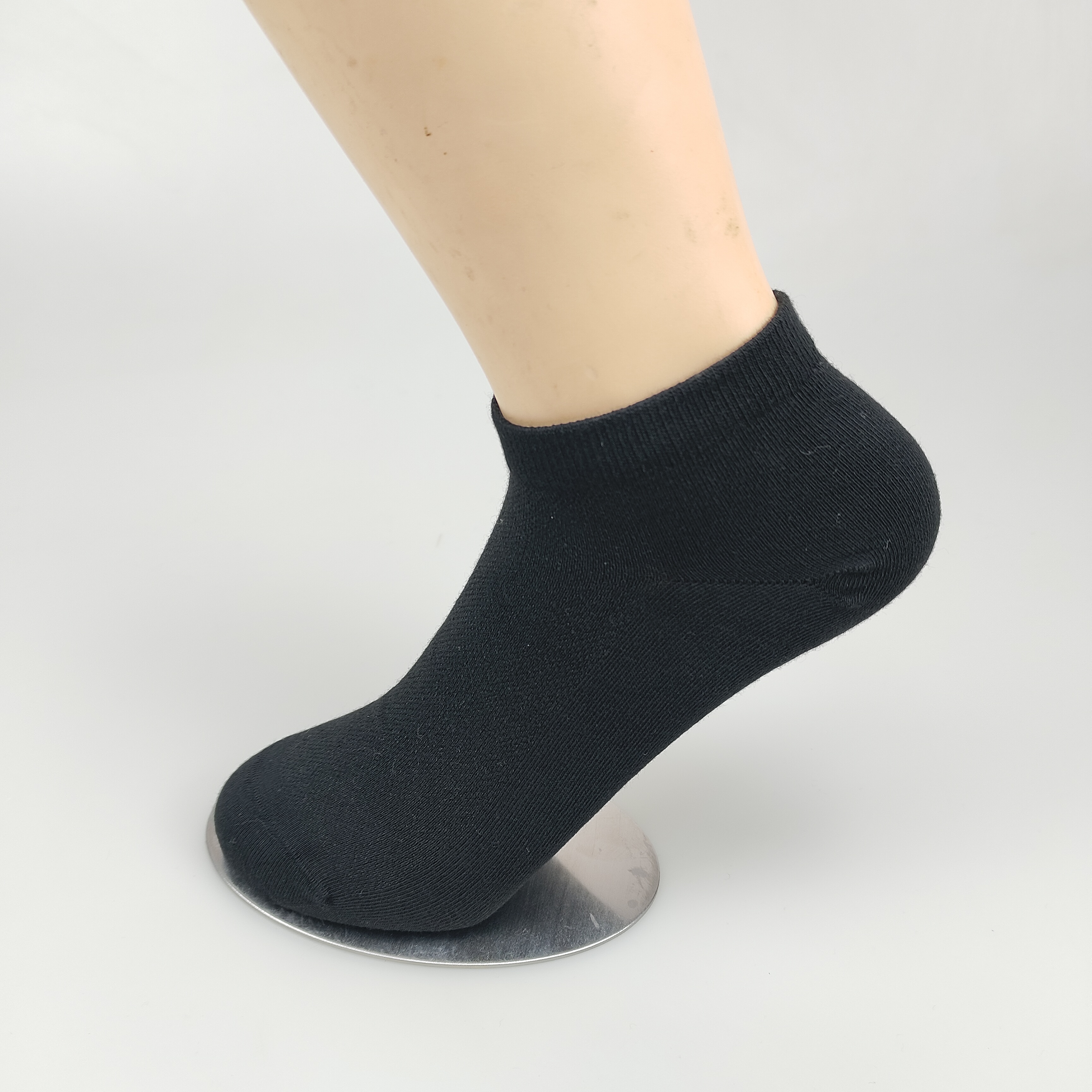 10双精梳棉纯棉网眼女短筒无骨对目纯黑色夏季透气吸汗防臭船袜