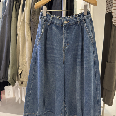 26年早春复古阔腿脚口压褶牛仔裤A5728#