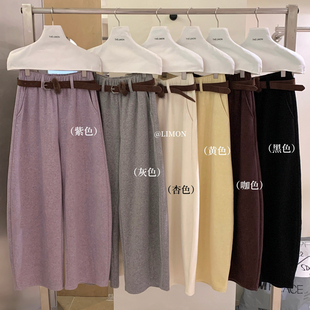 配腰带 冬季 休闲裤 遮肉显瘦澳粒绒弯刀裤 9316 搭配神裤