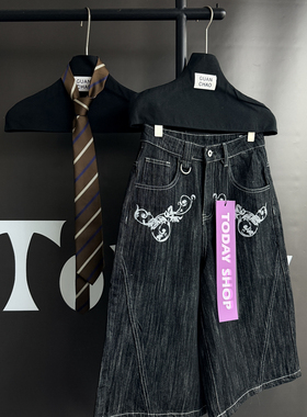 春款上新印花花纹原色七分裤牛仔裤N143