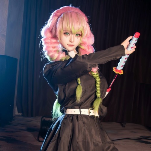 甘露寺蜜璃cos 鬼灭之刃cosplay服  恋柱鬼杀队队服套装假发