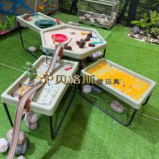 儿童户外感官沙水桌可升降六角感官盘玩沙桌高矮多功能沙水游戏盘