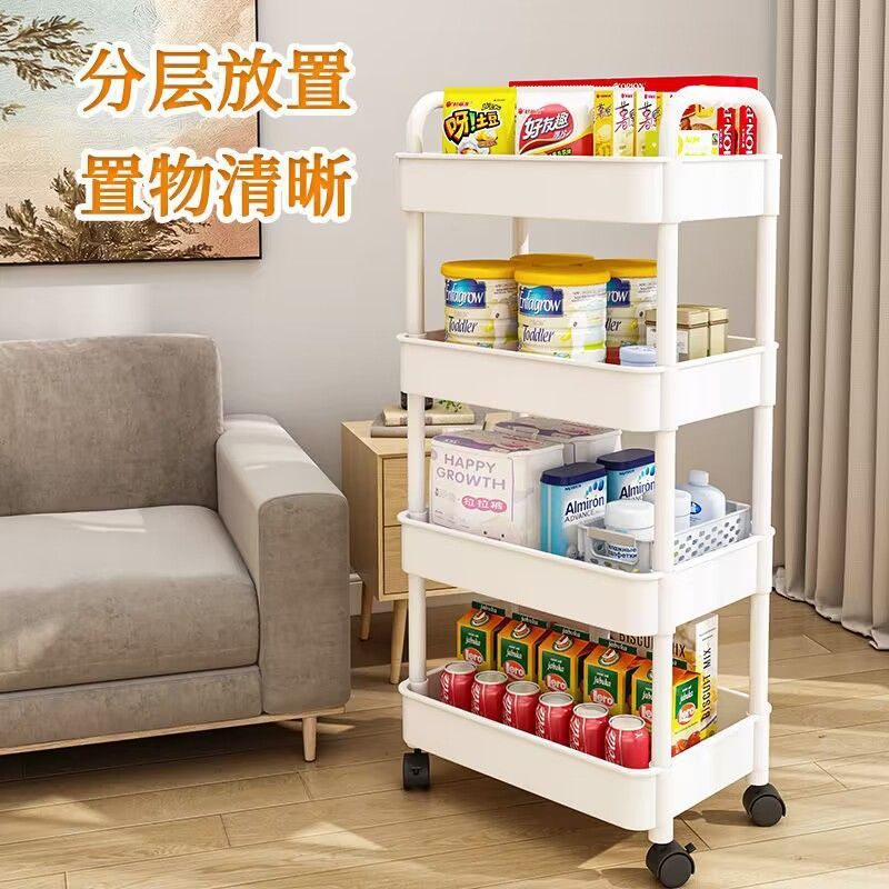多功能厨房置物架移动小推车多层收纳架带滑轮分层储物架1
