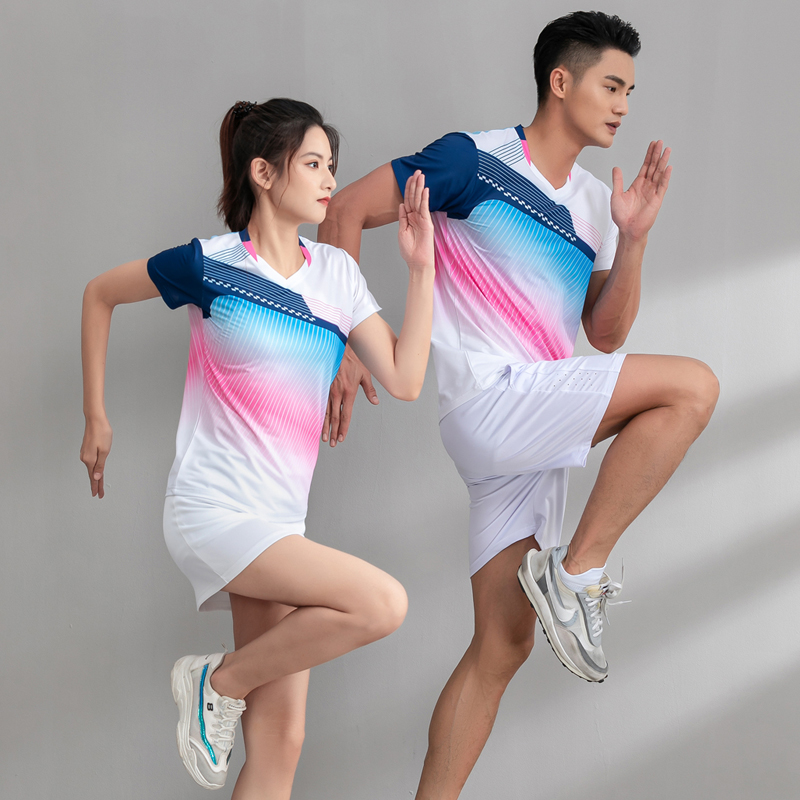 速干羽毛球服女款透气男款运动短袖套装排球队服定制训练跑步上衣