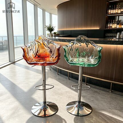 网红透明树脂花瓣椅轻奢吧台椅可升降旋转设计师款餐椅ins 风椅子