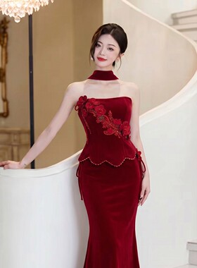 新中式抹胸红色礼服裙女2026新款收腰鱼尾轻奢敬酒服新娘宴会晚装