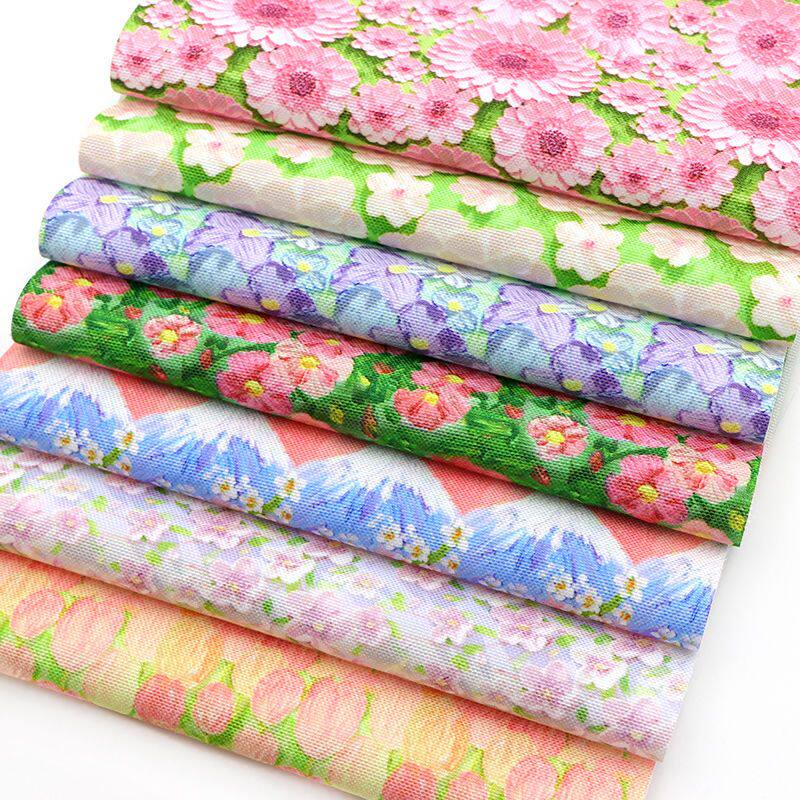 富士山油画风小碎花全涤帆布布料手工diy辅料七个花色