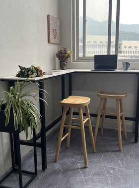 阳台吧台现代简约灰色岩板餐桌L型转角家用客厅小户型家用饭桌椅