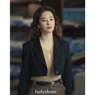 玫瑰的故事黄亦玫刘亦菲同款法式西装短外套背心黑色开衫小西服女
