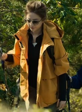 玫瑰的故事黄亦枚刘亦菲同款橘色工装风衣连帽冲锋衣登山服外套女