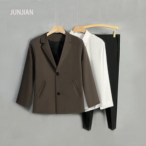 休闲纯色男生西服三件套衬衫西裤西装外套长袖结婚发型师学生套装