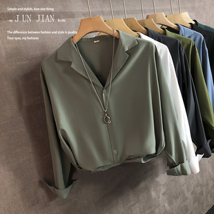 男白衬衫宽松浅蓝色潮流薄款长袖古巴领高端美式冰丝痞帅衬衣工装