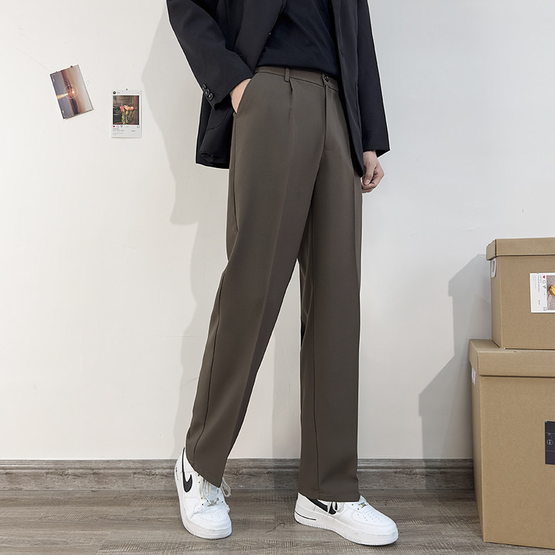 茶色西装长裤小西裤男九分裤子春秋季直筒休闲裤男士垂坠感男裤