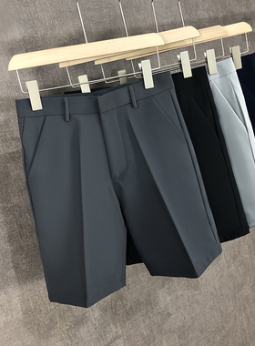 休闲四分5分裤男垂感夏季薄款冰丝西装短裤男宽松西裤男直筒白色