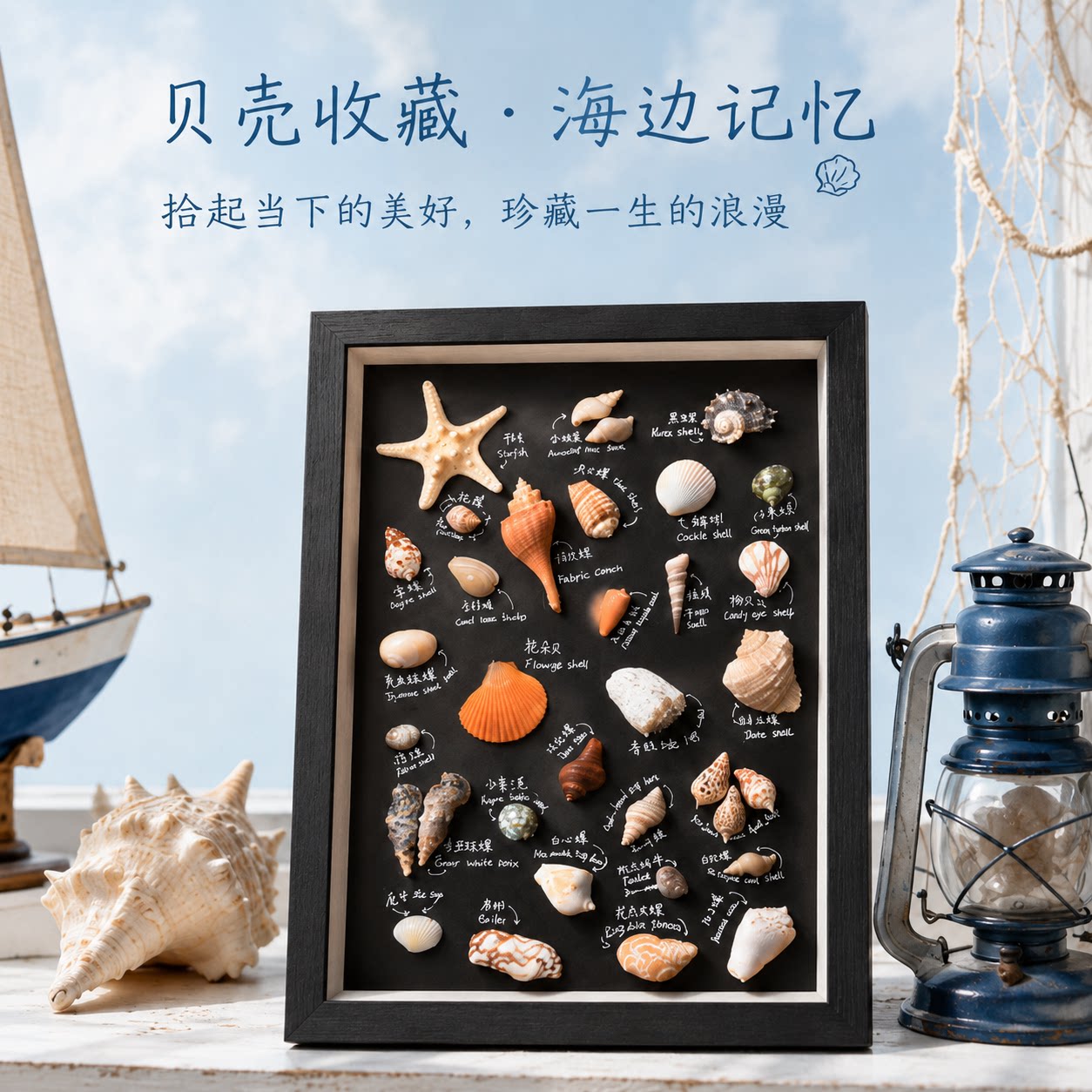 贝壳海螺手工diy相框植物花摆件图片
