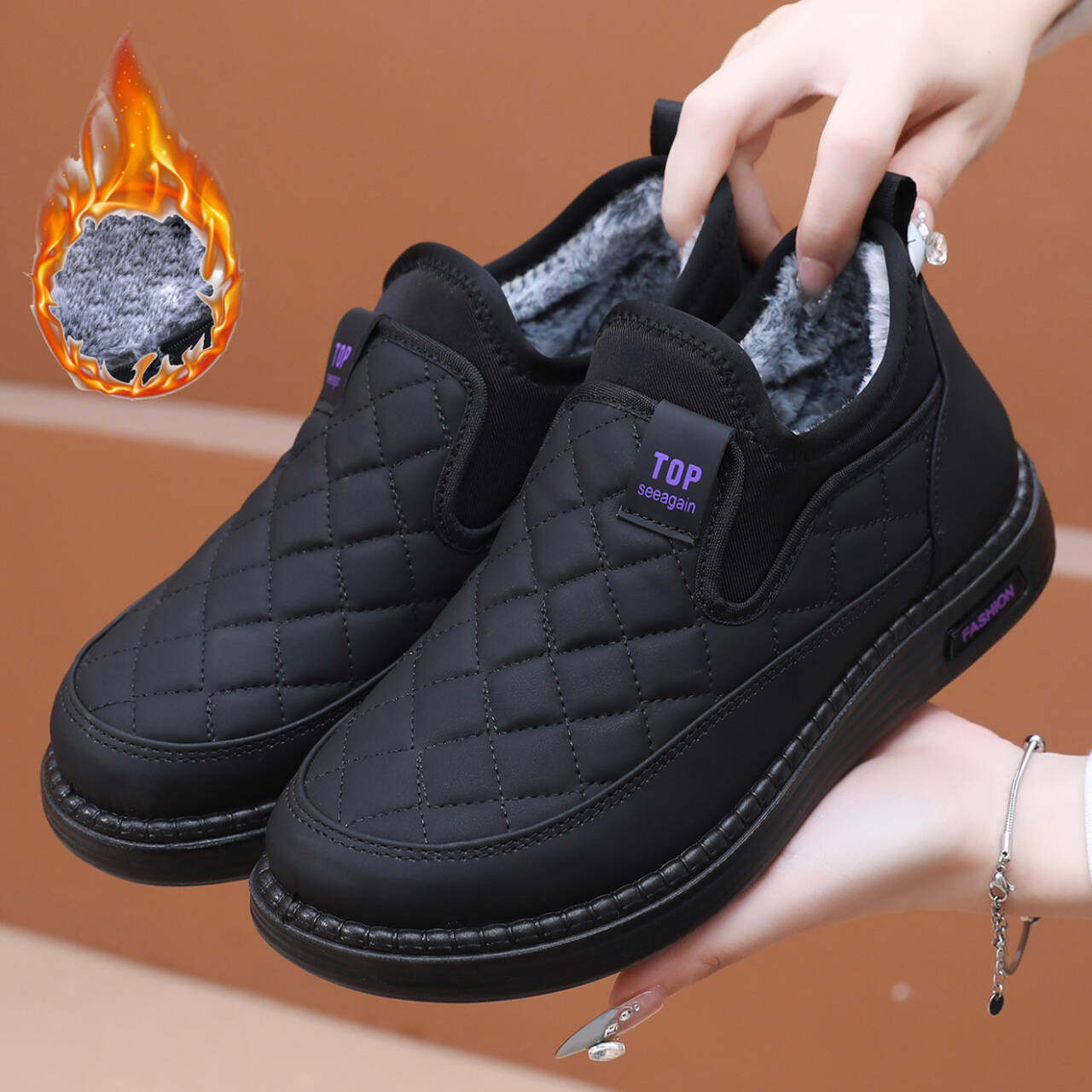 2024新款老北京棉鞋冬季女加绒加厚保暖防滑一脚蹬休闲棉靴雪地靴,流行男鞋,时尚雪地靴,淘宝优惠券,粉丝福利购,淘宝优惠卷