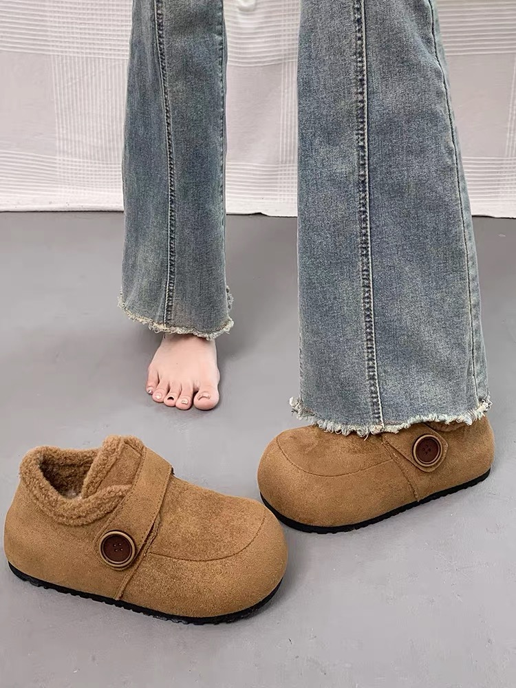 飞耀2025冬季新款复古百搭勃肯鞋魔术贴毛毛鞋加绒保暖棉鞋雪地靴