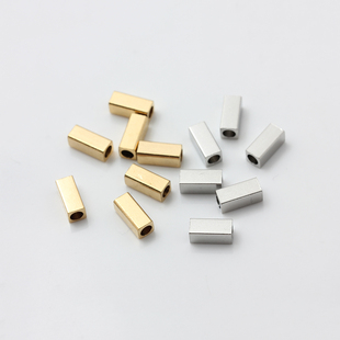 10个不掉色钛钢不锈钢镀18K金长方管子串珠散珠手工材料DIY配件