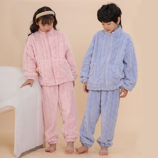 秋冬儿童睡衣舒棉绒加厚保暖长毛法兰绒男童女童亲子家居服套装新