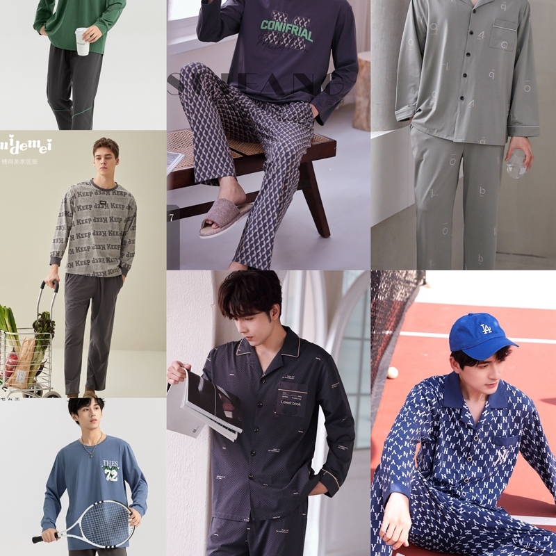 品牌男士纯棉长袖睡衣帅气可外穿