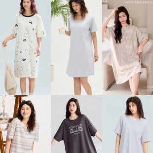 雪尔绵伊姿娇娜睡裙女2025夏季新款贝贝安短袖中裙圆领可爱家居服