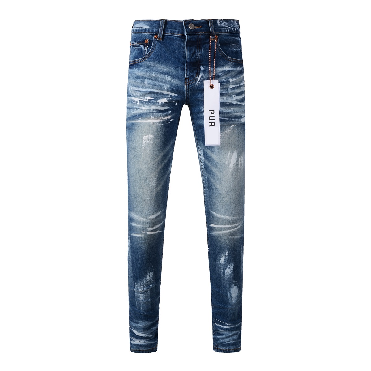 美式潮牌猫须磨白泼墨涂鸦牛仔裤