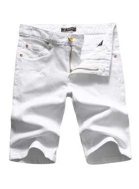 欧洲站夏季新款美式潮牌美杜莎皮牌白色百搭修身牛仔短裤男五分裤