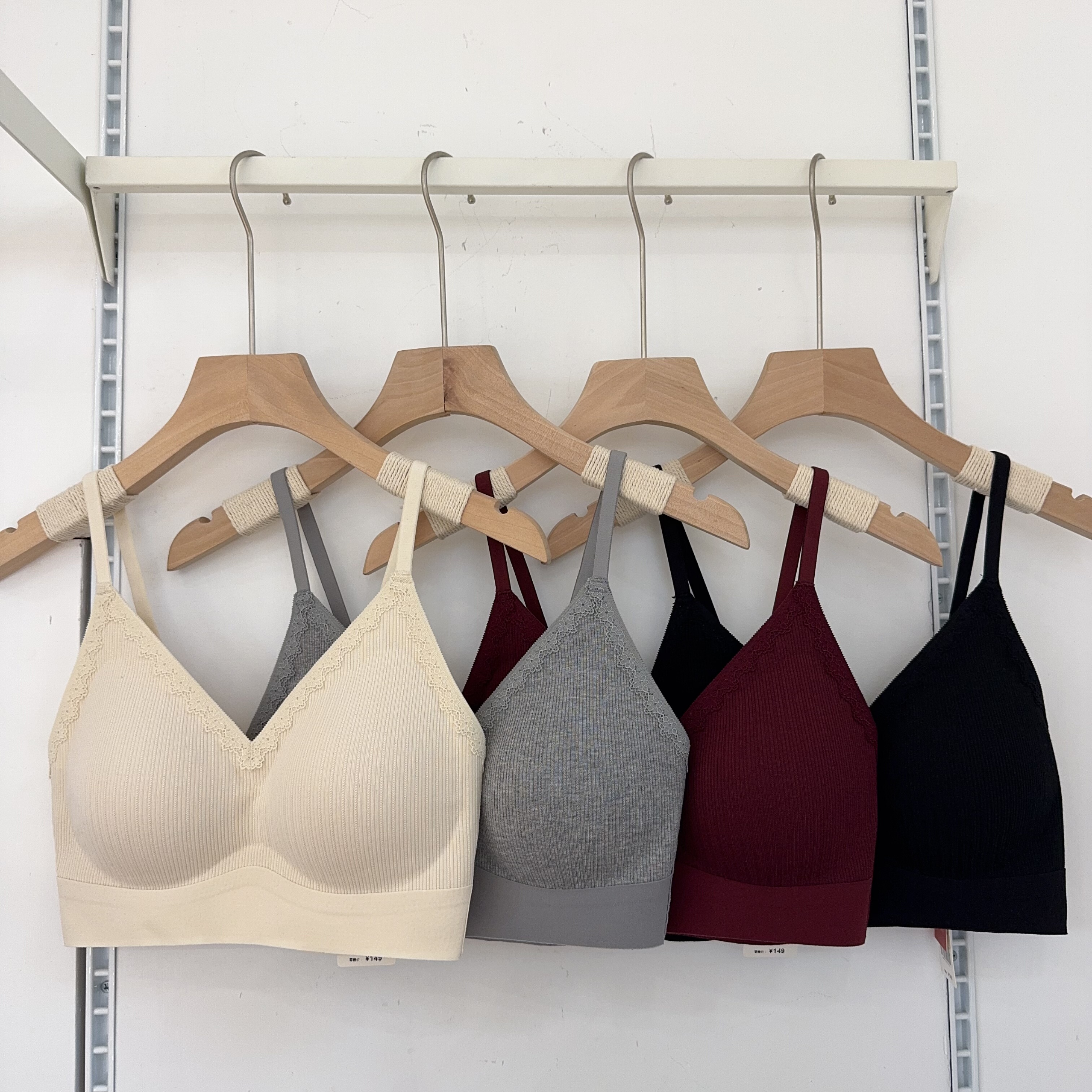 古妃2025秋冬磨蕾丝毛螺纹美背内衣女细肩背心式聚拢无钢圈文胸罩