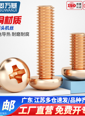 T2紫铜十字圆头螺丝钉导电红铜盘头螺栓防腐紫铜M2M3M4M5M6M8M10