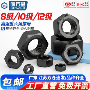 固万基8.8级10.9级12.9级高强度六角螺母螺帽铁黑色螺丝帽M2 M30