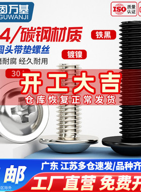 304不锈钢圆头带垫螺丝钉十字槽盘头带介螺栓机螺钉M1M2M3M4M5M6