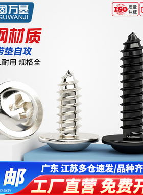 铁发黑十字圆头带垫自攻螺丝PWA盘头尖尾带介螺钉电子螺丝钉M2M3