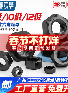 固万基8.8级10.9级12.9级高强度六角螺母螺帽铁黑色螺丝帽M2-M30