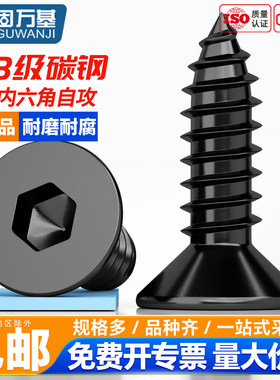 固万基8.8级黑色平头内六角自攻螺丝沉头内六角自攻钉木螺钉M2-M6