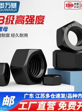 8.8级六角螺母高强度螺丝帽黑色螺栓帽M6M8M10M12M14M16M18M20M36
