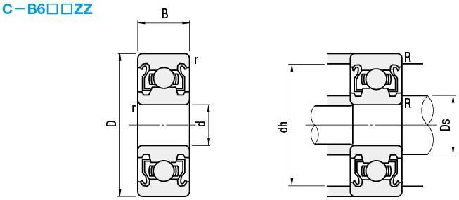 深沟滚珠轴承带防尘盖 C- B6304ZZ B6305ZZ B6306ZZ B6307ZZ