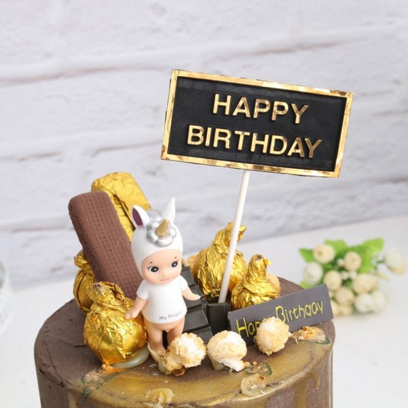 烫金凹凸立体生日快乐蛋糕装饰插牌烘焙派对甜品台装扮用品插旗