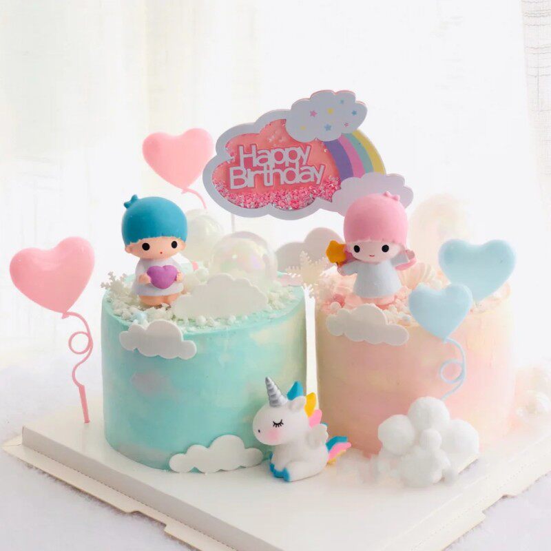 生日蛋糕装饰摆件双子星小男孩小女孩创意烘培甜品台装扮布置配饰