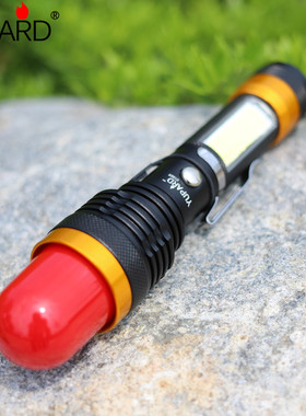 T6聚焦COB强光手电筒USB充电远射防水尾部磁铁救生锤柔光罩照建盏