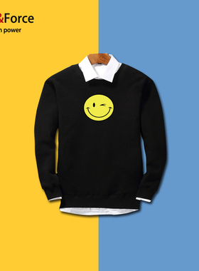 新款韩版原创设计男大码卫衣笑脸印花学生班服情侣装加肥加大220