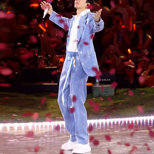 张杰明星同款亮片西装珠片绣高级西裤套装机械舞街舞团队演出服定