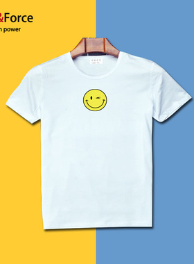 夏新款韩版原创设计男大码圆领短袖笑脸印花休闲T恤肥佬300斤半袖
