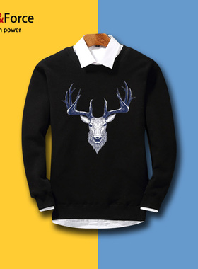 Ares＆Force潮男鹿头卫衣宽松秋季加绒加厚加肥加大情侣大码情侣