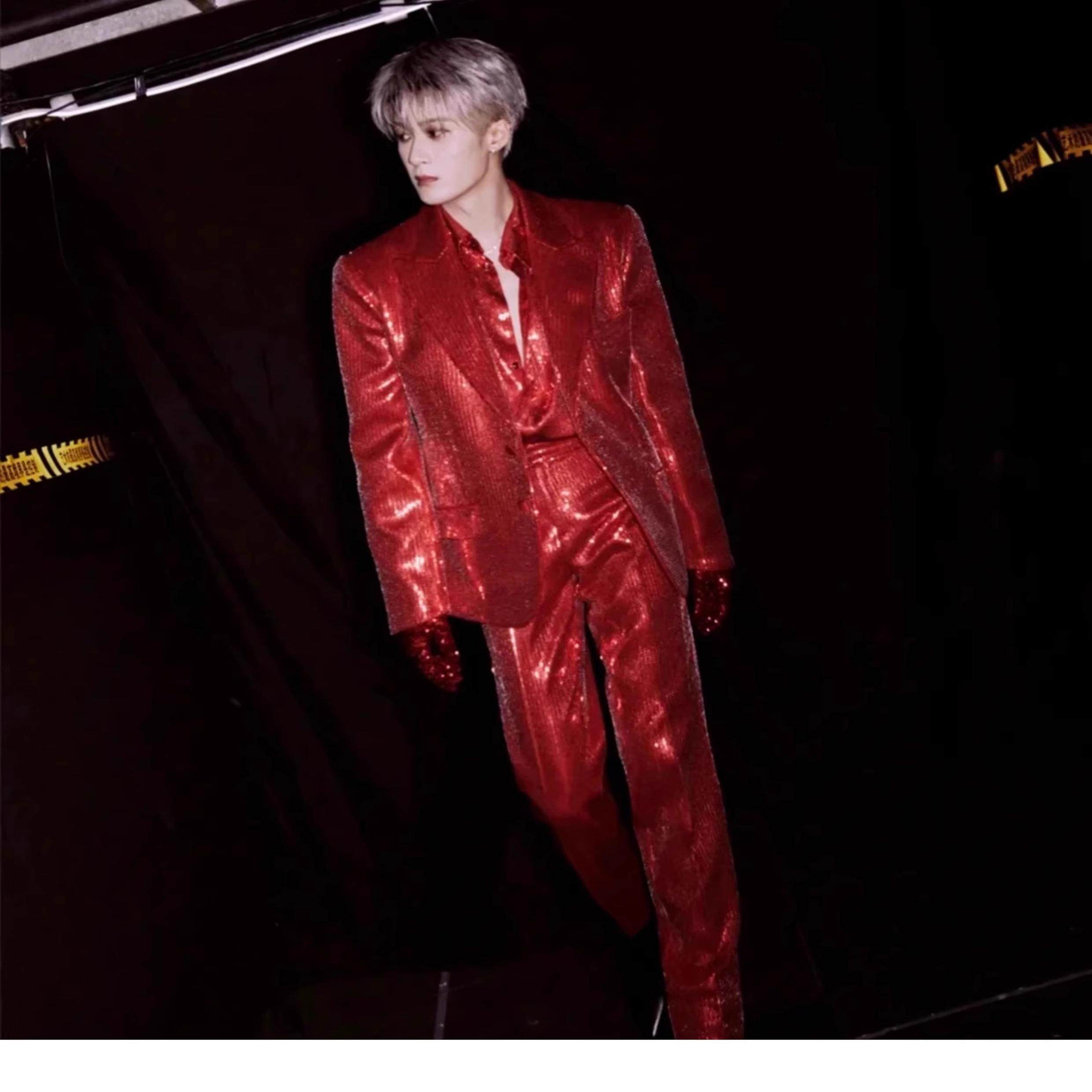 檀健次同款红色亮片西装套装男歌手舞台表演服夜店酒吧男装走秀服
