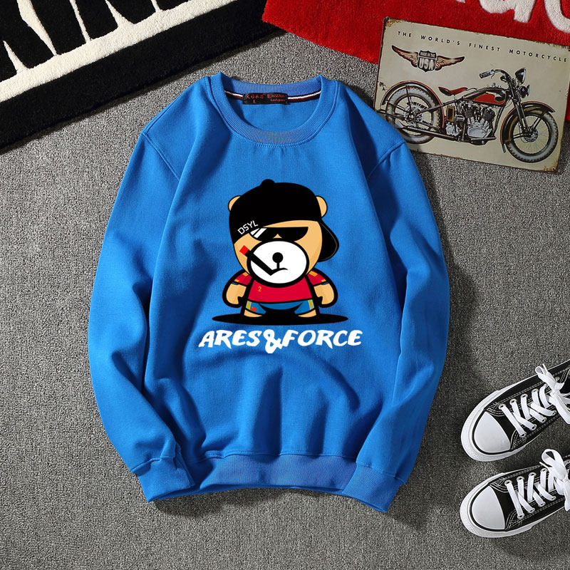 Ares＆Force潮牌网路小熊宽松加绒卫衣加肥加大码情侣装原宿风男