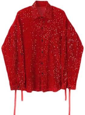 男女歌手舞蹈演出服演唱会舞台表演服潮流闪闪亮片红色反光团队定