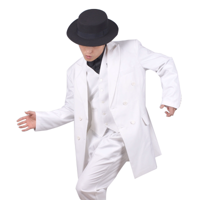 白色中长款街舞嘻哈西服