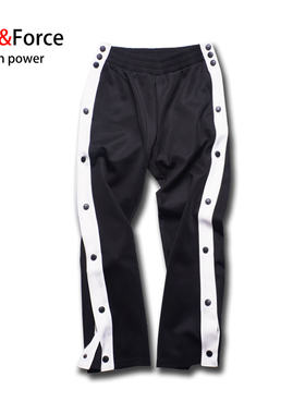 潮男春开扣裤篮球热身裤侧开训练裤全开排扣裤男运动长裤出场裤秋