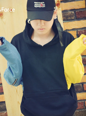 Ares＆Force秋冬肥佬帽衫男加绒卫衣拼接撞色连帽宽松情侣大上衣